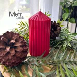 Ribbed Pillar Candle Red